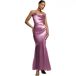 Goddiva Robe Satin à col bénitier et dos bretelles femme