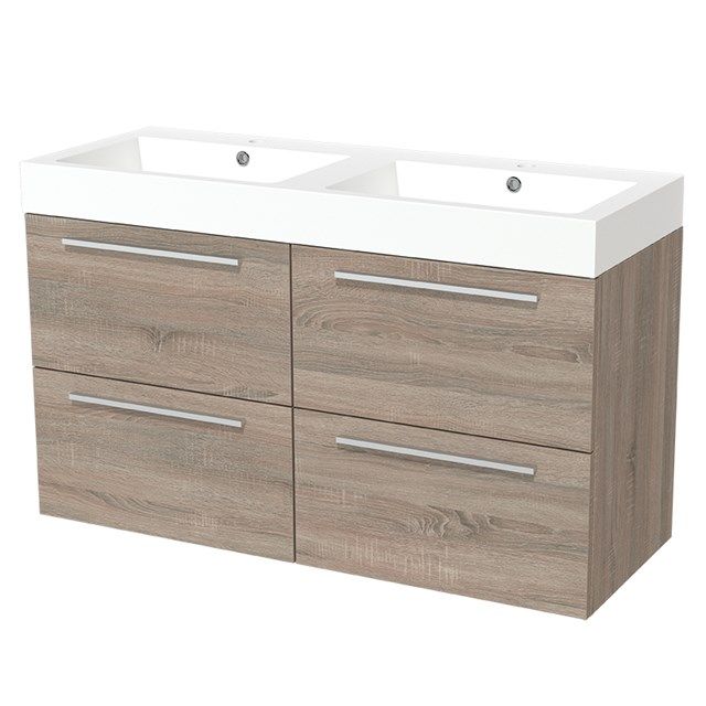 Maxaro Badkamermeubel 120cm Modulo Eiken 4 Lades Vlak Wastafel Mineraalmarmer
