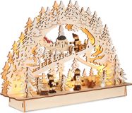 Brubaker 3D-lichtboog, LED-lichtboog, slee in het bos, kerstverlichting van natuurlijk hout, 22 x 32 x 9 cm, handbeschilderde figuren, kerstdecoratie voor tafel en raam