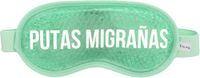 FISURA - Migraine masker "P*tas Migrañas". Groen koud gelmasker. Gelmasker voor gezwollen ogen en donkere kringen onder de ogen. Koud oogmasker met boodschap. 18,5 cm x 9 cm