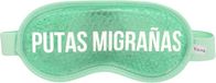 FISURA - Migraine masker "P*tas Migrañas". Groen koud gelmasker. Gelmasker voor gezwollen ogen en donkere kringen onder de ogen. Koud oogmasker met boodschap. 18,5 cm x 9 cm