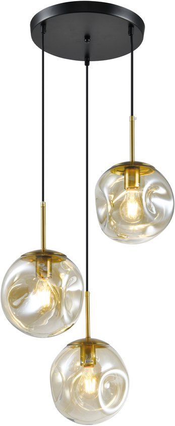 QUVIO Hanglamp Eettafel - 3-Lichts - Glazen Bollen - Goud & Zwart