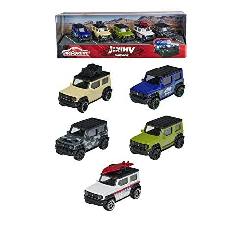 MAJORETTE 212053177 Suzuki Jimny cadeauset, set van 5 stuks, SUV-modellen, speelgoedauto's van metaal, offroad, voor meisjes en jongens vanaf 3 jaar, meerkleurig