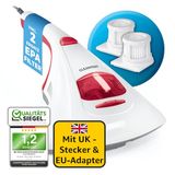 CLEANmaxx mijtzuiger met UK-stekker en reisadapter, allergeenbestrijding en sterilisatie door UV-C-licht en fijnstoffilter, vrij van chemicaliën en veilig voor bed, matras enz. | Wasbaar