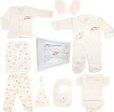 Blue Eyes Babycadeauset 8-delig van 100% natuurlijk katoen – eerste uitrusting voor pasgeborenen voor jongens en meisjes, uniseks kleding 0-4 maanden (sterrencrème)