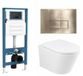 QeramiQ Dely Toiletset - réservoir encastré Qeramiq Flush - abattant 35mm - plaque de déclenchement métal laiton brossé - boutons rectangulaires - blanc brillant