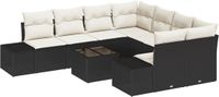 vidaXL Tuinbank Set 9-delig Zwart en Crème Poly Rattan