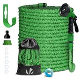 VOUNOT Tuinslang, uittrekbaar, 45 m, flexibele tuinslang met waterspuitpistool met 10 functies, aansluiting 1/2 inch en 3/4 inch en haken en organizer inbegrepen, groen