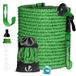 VOUNOT Tuinslang, uittrekbaar, 45 m, flexibele tuinslang met waterspuitpistool met 10 functies, aansluiting 1/2 inch en 3/4 inch en haken en organizer inbegrepen, groen