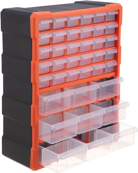 Merkloos Relaxdays magazijn voor kleine onderdelen - zwart-oranje - 38x47x16 cm - met lades