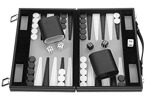 Engelhart Reizen Backgammon - 11 inch - Breedte 28 cm - kunstleer gestikt (grijs/zwart/wit)