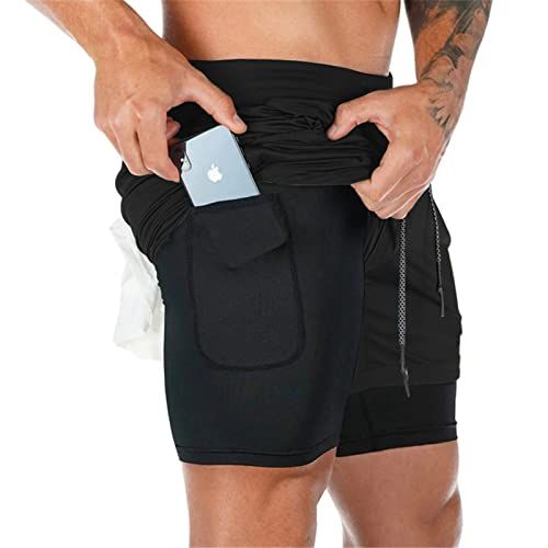 Superora 2-in-1 sportshorts voor heren, ademend, met zakken, voor outdoor, hardlopen, training, Zwart 2