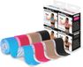 Mobiclinic Mobitape - Pak van 4 Kinesiotape - Neuromusculair Kleefverband - Spierpijnbestrijding - Elastisch - Waterdicht - Kinesiologie Bandage - Geschikt voor Meerdere Zones - Rol - 5x5cm - Blauw, Zwart, Roze en Bruin