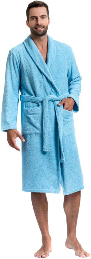 uni pure royal Badjas Badstof met Shawlkraag maat L Licht Blauw - 1 stuks