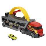 ColorBaby Teamsterz 39495 vrachtwagen met looping, verstelbare oprijplaat, inclusief 1 metalen auto, capaciteit voor 14 auto's, interactief speelgoed, werkt op batterijen, vanaf 3 jaar