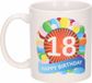Bellatio Decorations 18 jaar Verjaardag koffiemok - cadeau beker - feestelijke ballonnen print - 300 ml - keramiek - wit