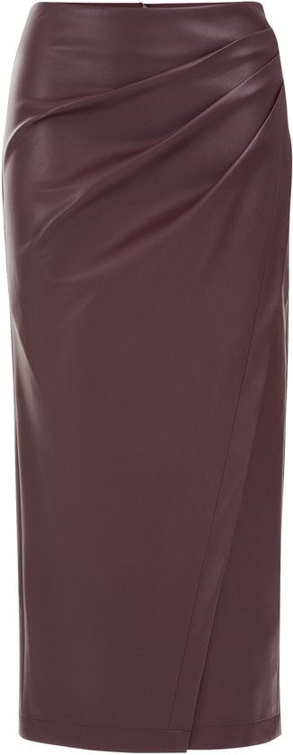 WE Fashion Dames Midi-rok van imitatieleer - Aubergine - Maat S