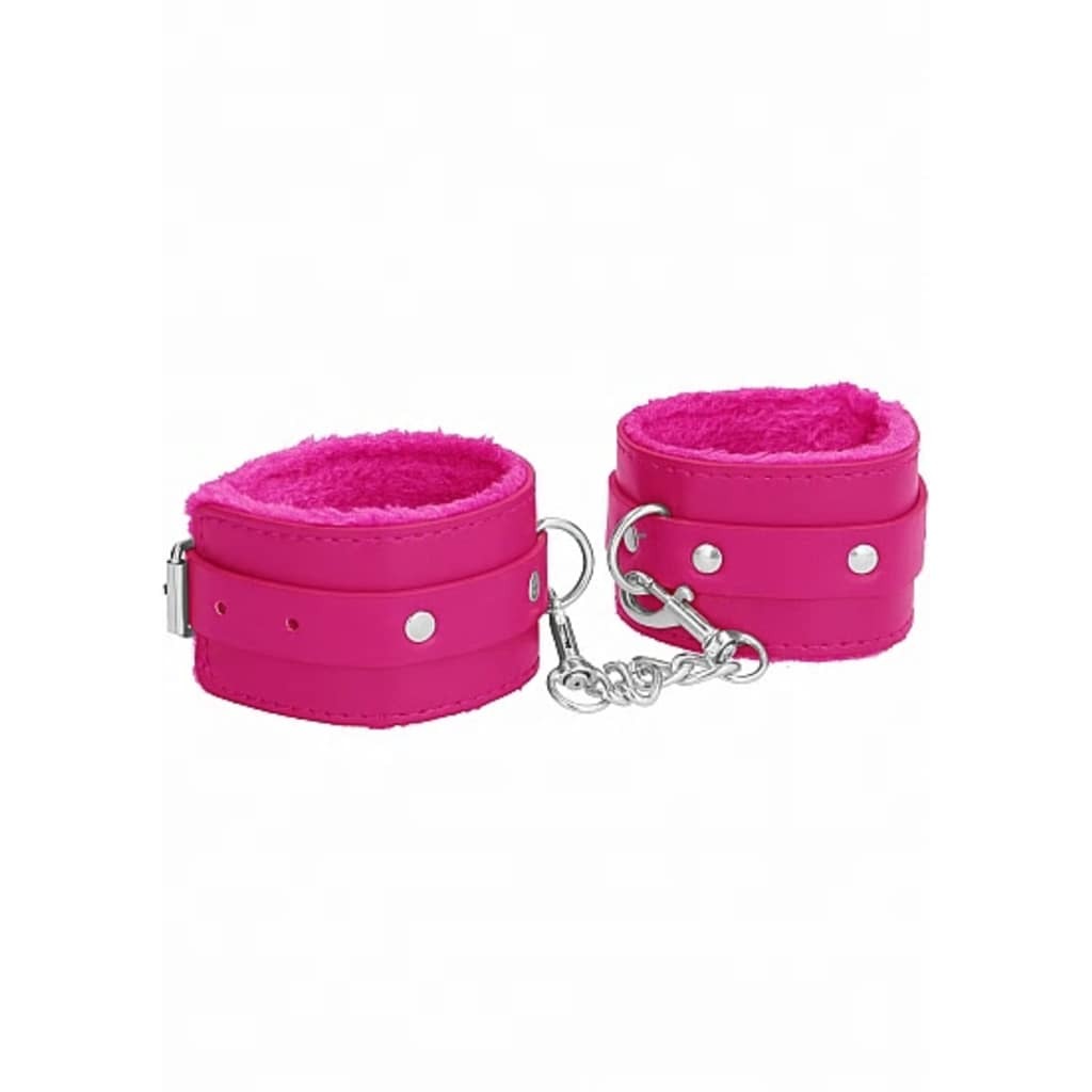 Shots - Ouch! Ouch Plush Leather Hand Cuffs - Pink