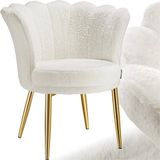 tectake® Fauteuil Stella - Kuipstoel met armleuning – Comfortabele Eetkamerstoel – Keukenstoel – Dikke vulling – Voor woonkamer en eetkamer – Met imitatiebont bekleding - crème/goud