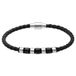 Lucardi - Heren Stainless steel herenarmband gevlochten leer zwart - Armband - Staal - Zwart - 20 cm