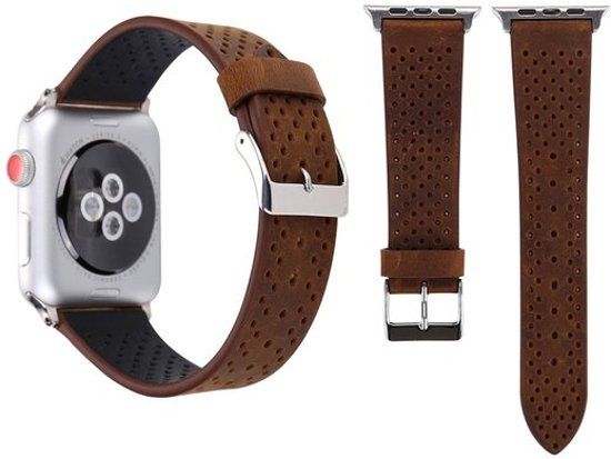 By Qubix Apple watch bandje leer van - 42mm / 44mm - Bruin leer - Universeel - Geschikt voor alle 42mm / 44mm apple watch series en Nike+ - leren apple watch bandje - Hoge kwaliteit