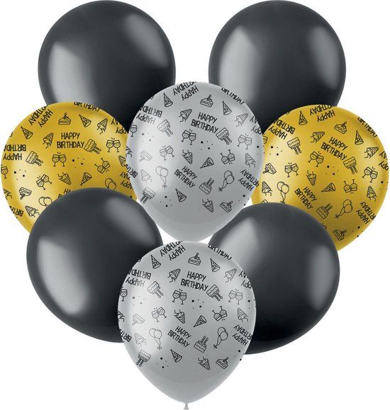 Folat Shining Glam Ballonnen Happy Birthday - 8 stuks - Multi