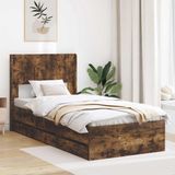 vidaXL Bedframe met opbergruimte en hoofdbord met lade Gerookt eiken