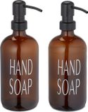 Merkloos Relaxdays Glazen Zeeppomp - Set van 2 - 500 ml - Handmatig - Bruin/Zwart