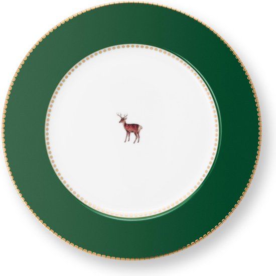 Pip Studio Love Birds Dark Green Hert Ontbijtbord ⌀21cm Porselein Donkergroen met Hertje