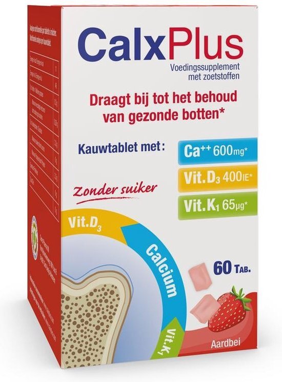 Calxplus Aardbei Kauwtabl 60