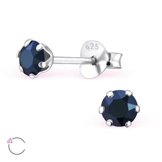 Aramat Jewels kinder oorbellen rond-swarovski elements kristal-925 zilver-metallic blauw-4mm