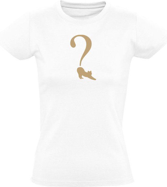 Sol's Kat vraagteken Dames T-shirt - Wit - Maat L