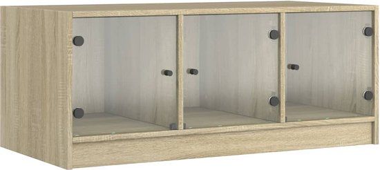 vidaXL Salontafel met glazen deuren 102x50x42 cm sonoma eikenkleurig