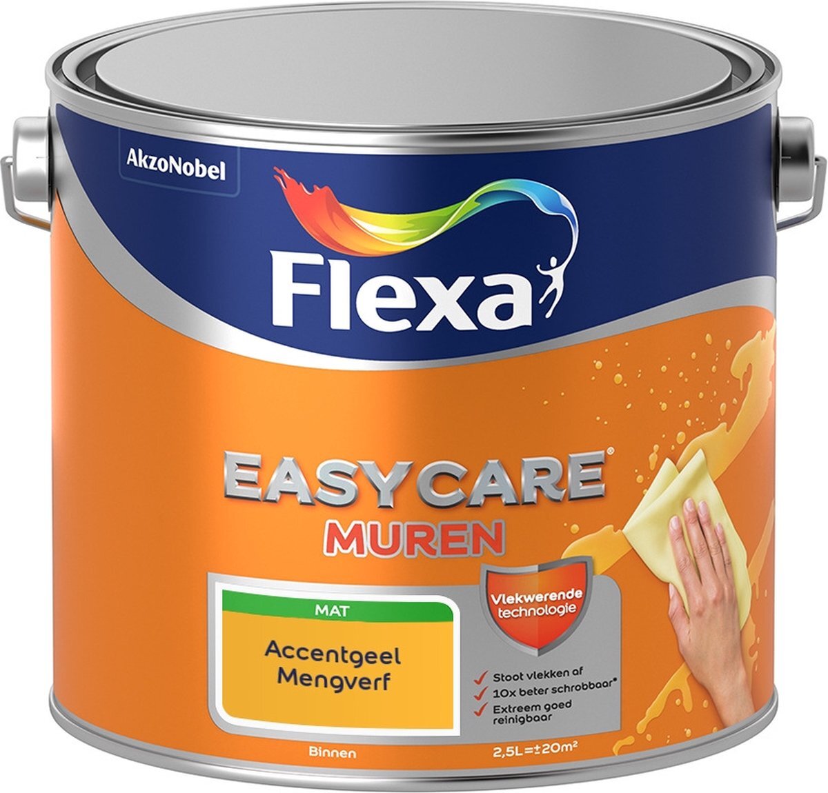 FLEXA Easycare Muurverf - Mat - Mengkleur - Accentgeel - 2,5 liter