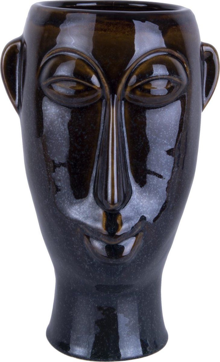 Present Time Plantenpot Mask - Glazuur Donker Bruin - Lang - 17,2x16,2x27,2cm