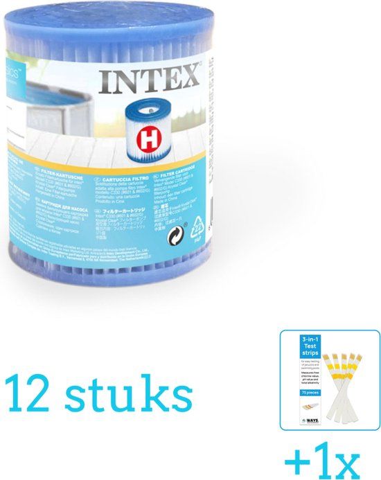 Intex Filter Cardridge - Type H - 12 stuks - Voordeelverpakking - Inclusief WAYS Teststrips