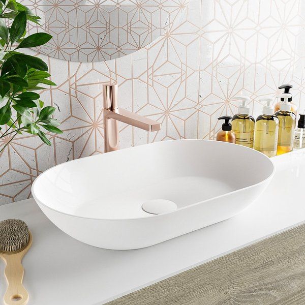 Mondiaz Onni waskom 55x35x10cm ovaal opbouw Solid Surface Talc