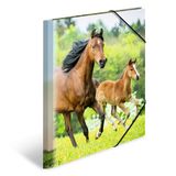 HERMA mappen A4 paardenset, 3-delig, kinderhoekmappen van kunststof met dierenmotief, elastische band, binnenkleppen en binnenprint voor jongens en meisjes