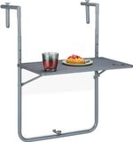 Merkloos Relaxdays Balkontafel Hangend - Inklapbaar - Hoogte Verstelbaar (3 Hoogtes) - Met 2 Bekerhouders - Grijs