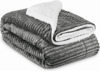 Beautissu Fleece Deken 220 x 240cm Elisa - Sherpa Deken extra zacht - Fleece Plaid Antraciet