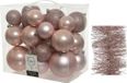 Decoris Kerstballen set kunststof 28 stuks lichtroze mix maten mat glans glitter folieslingers