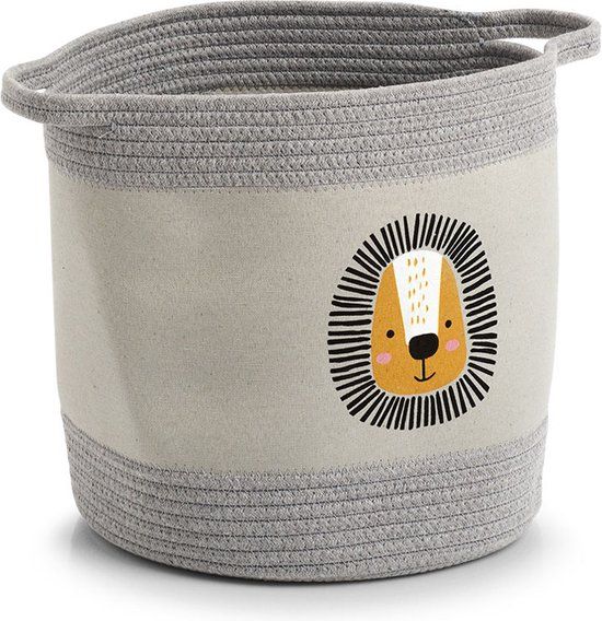 Zeller Present Wasmand kinderkamer leeuw - Grijs - 30x30x30cm - Katoen