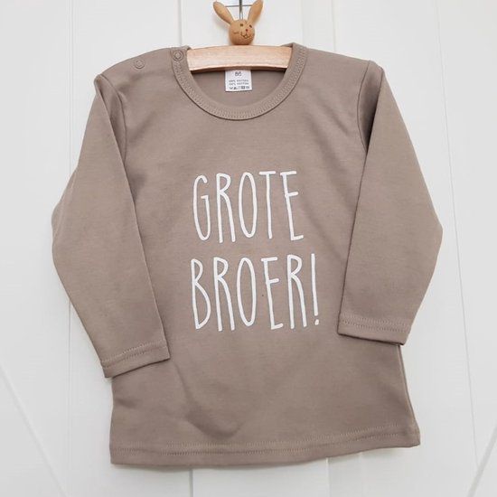 Baby Boy Big Brother Pregnancy Announcement Long Sleeve T-Shirt - Beige Sand Color - Size 74