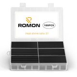 Romon Krimpkous voor elektrische kabels, 180 stuks, zwart, krimpkous-set, krimpverhouding 3: 1, 7 maten
