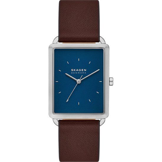Skagen SKW6930 Heren Horloge - Zilverkleurig - Blauwe Wijzerplaat - Bruin Lederen Band