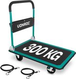 VONROC Plateauwagen – inklapbaar – draagvermogen max 300 kg – groot laadplatform 90x60 cm - transportwagen - inclusief spanbanden