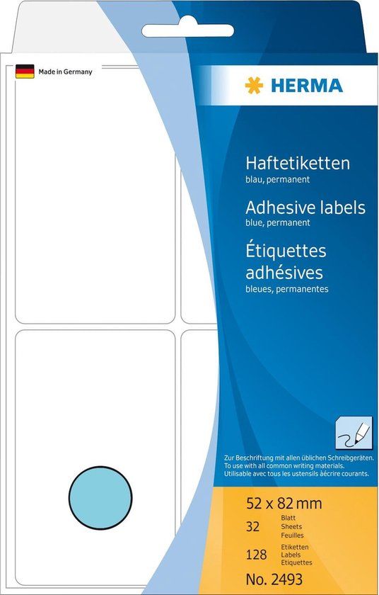 Herma 2493 Universele Etiketten 52x82mm Blauw - 128 stuks