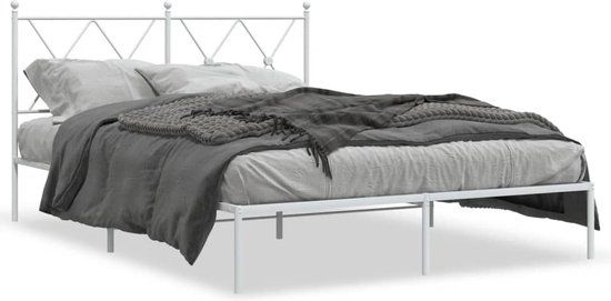 vidaXL Bedframe met hoofdbord Metaal Wit 140x190 cm
