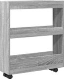 vidaXL - Opbergtrolley - smal - 3-laags - bewerkt - hout - grijs - sonoma - eiken