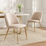 MODFU - Eetkamerstoelen Set Van 2 - Ergonomische Rugleuning - Modern - Fluweel - Beige